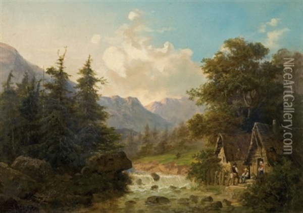 Huts At Mountain Creek Oil Painting - Julius Karl Rose