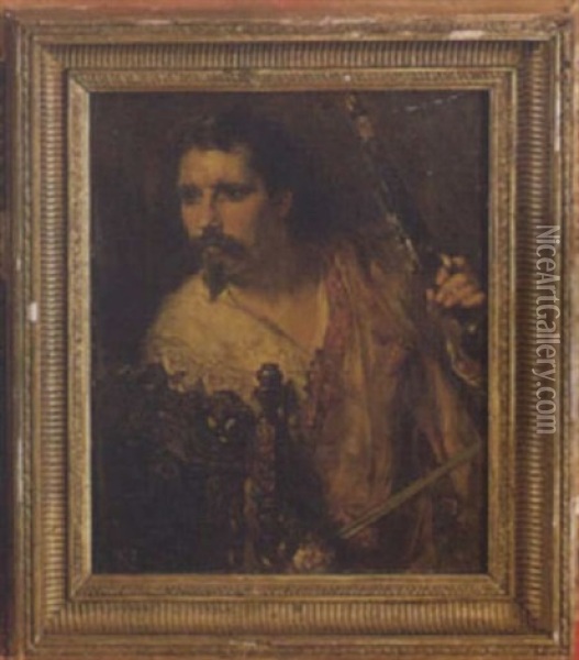Portrait Of A Cavalier With Flintlock Oil Painting - Robert Alexander Hillingford