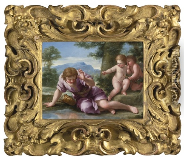 Narcissus Oil Painting - Giovanni Francesco Romanelli