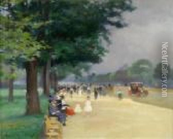 'avenue De Bois De Boulogne, Printemps 1911' No.68 Oil Painting - Jules Ernest Renoux