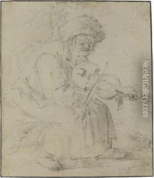 An Old Peasant Woman Playing The Violin Oil Painting - Andries Dirksz. Both