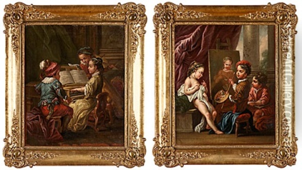 Allegori Over Musiken Samt Malarkonsten (pair) Oil Painting - Johan Pasch the Elder