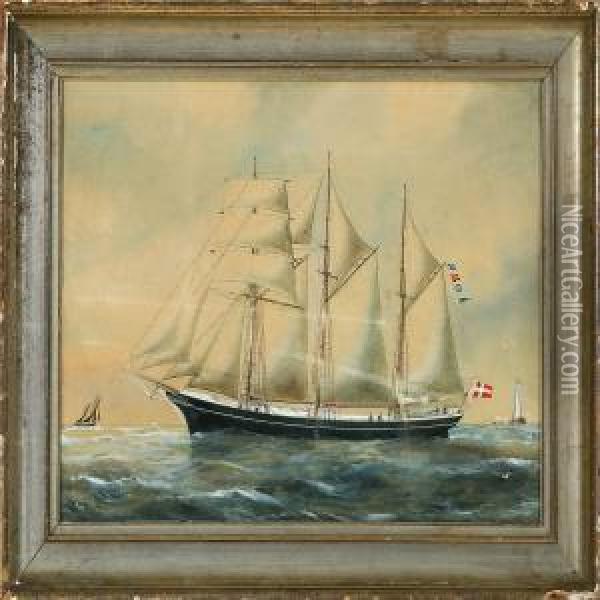 Ship Portrait Of The Danish Schooner Willemoes Of Thuro Oil Painting - Reuben Chappell Of Poole