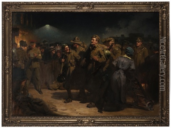 The Return Of The Victors, Waterloo Station Oil Painting - Frederick Rushing Roe