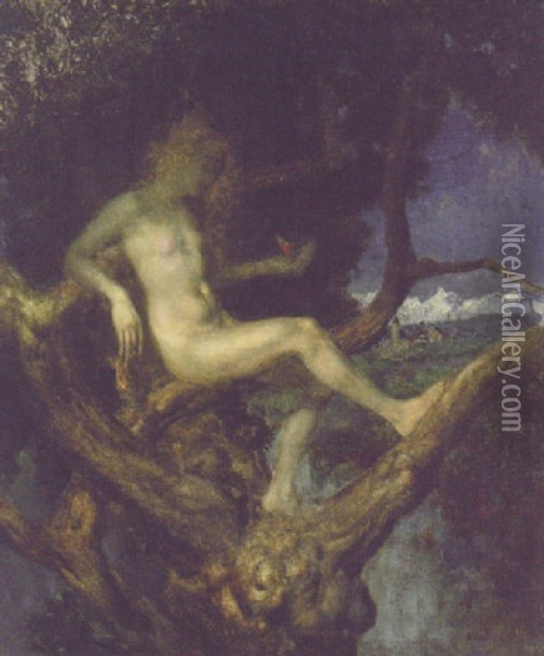 Nymph In A Tree Oil Painting - Theodor Baierl