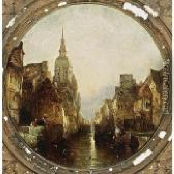 Capriccio Of A Town By Sunset Oil Painting - Alfred Montague