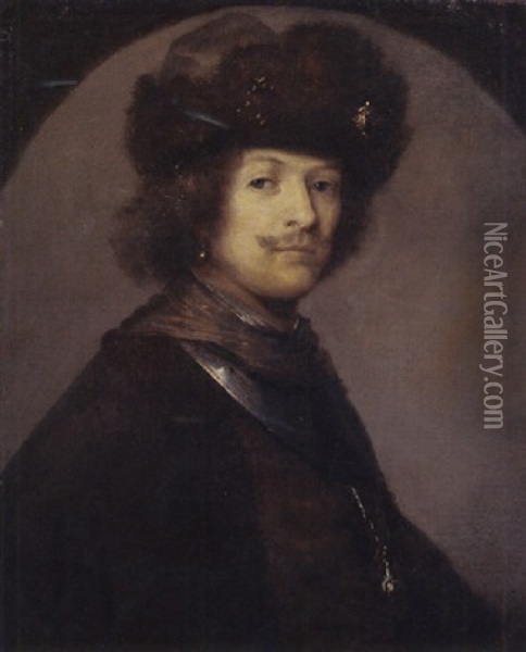 Portrait Of A Gentleman With A Fur Cap And A Gorget Oil Painting - Daniel De Koninck