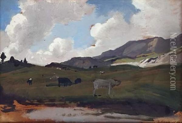 Vaches A L'alpage Oil Painting - Albert Lugardon