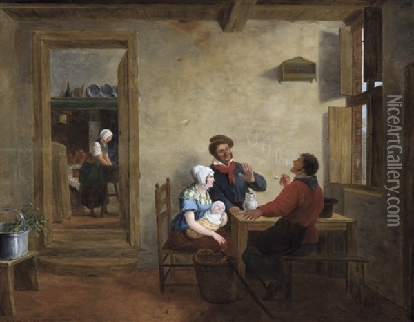 Scene De Genre (1818) Oil Painting - Constantinus-Fidelio Coene