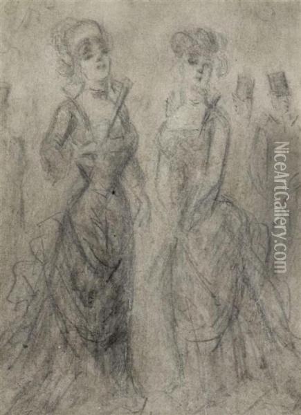 Deux Femmes. Verso Further Studies Oil Painting - Constantin Guys