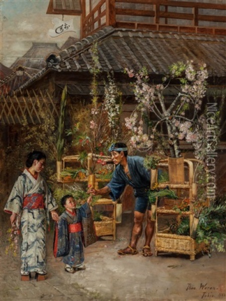 Flower Seller, Tokyo Oil Painting - Theodore Wores