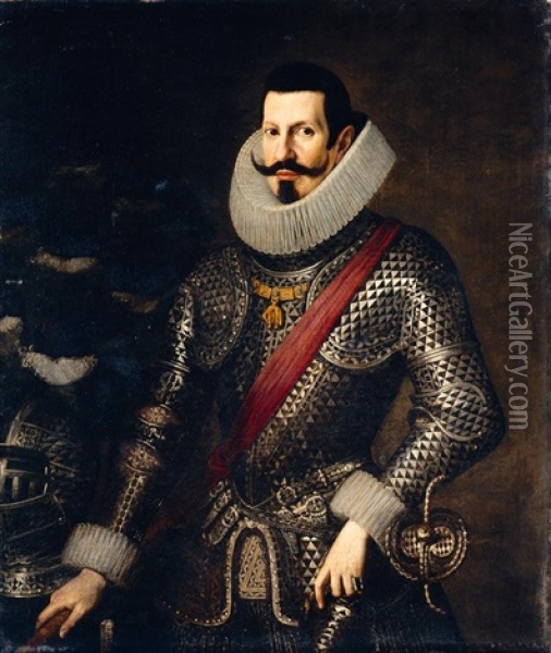 Portrait Of A Gentleman, Believed To Be Don Antonio De Moncada Y De Aragon, V Duque De Montalto Oil Painting - Bartolome Gonzalez