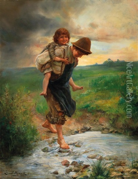 Piggyback Oil Painting - Ernst Nowak