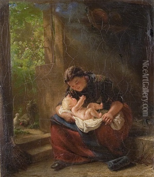 Mother With Child Oil Painting - Franz Kels