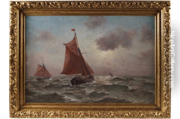 Ships In Choppy Waters Oil Painting - Romain Steppe