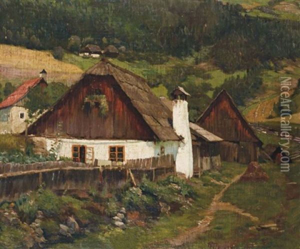 Am Stadtgraben In Oberwolz, Steiermark Oil Painting - Anton Marussig