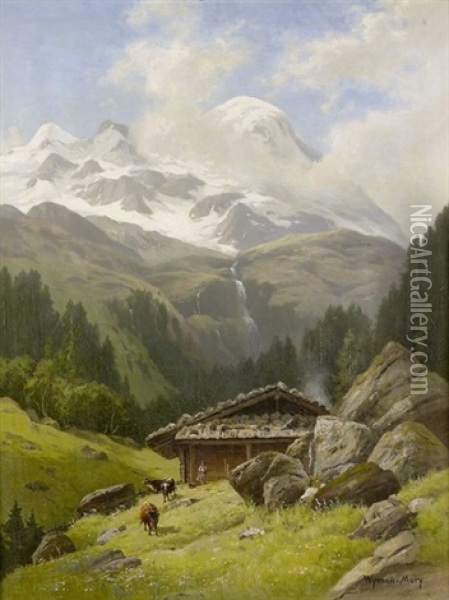 Gebirgspartie Mit Alp Oil Painting - Karl Christian Wymann Mory