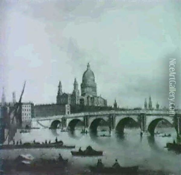 The Thames With A View Of St. Paul And Blackfriars Bridge Oil Painting - John Paul