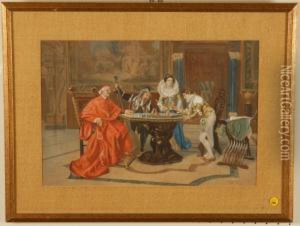 A Game Of Chess Oil Painting - Giuseppe Micali