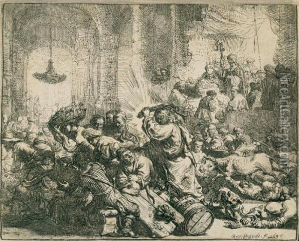 Christ Driving The Money Changers From The Temple Oil Painting - Rembrandt Van Rijn