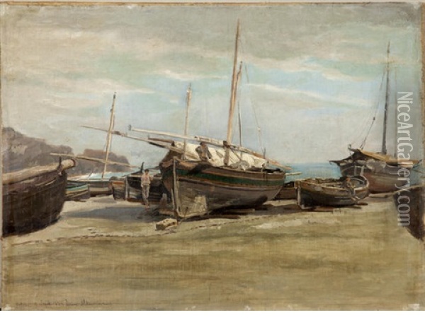 Boats At The Seashore Oil Painting - Jean Altamoura