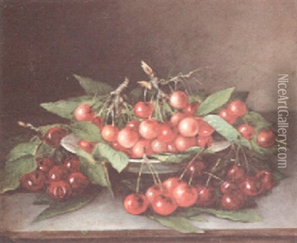 Still Life With Cherries Oil Painting - Thomas Addison Richards