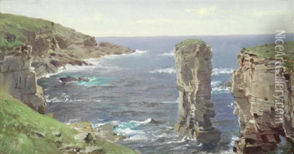 Yesnaby Castle Sea Stack, Orkney Oil Painting - William Trost Richards