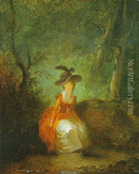 Jeune Femme Assise Dans Un Parc Oil Painting - Jean-Frederic Schall