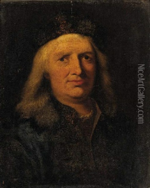 Portrait Of A Gentleman Wearing An Embroidered Cap Oil Painting - Johann (Jan) Kupetzki