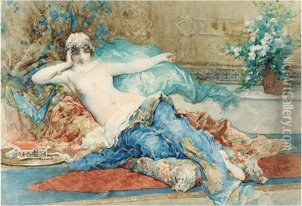 Odalisque Oil Painting - Jose Maria Casado Del Alisal