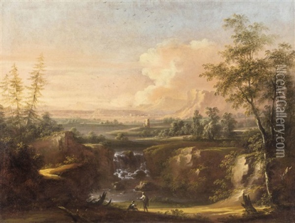 Heroische Landschaft Mit Personenstaffage Oil Painting - Johann Georg Dominikus Grassmayr