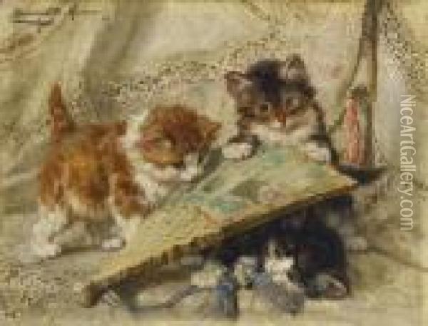 Drei Katzen Mit Einemfacher (die Unschuld) Oil Painting - Henriette Ronner-Knip