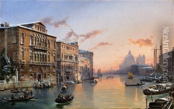 Winter On The Canal Grande With Santa Maria Della Salute Oil Painting - Friedrich Nerly