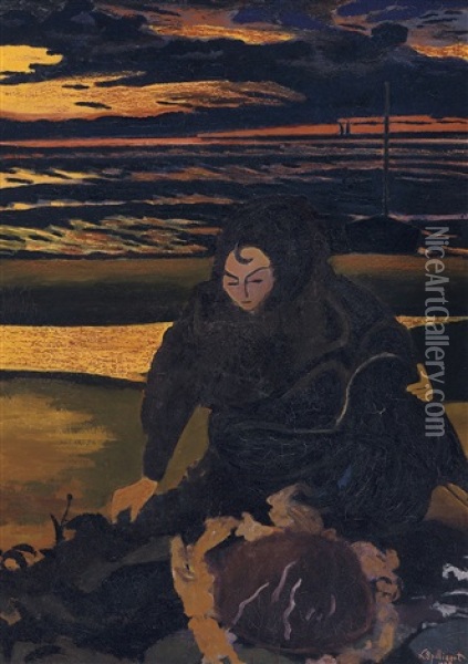 Femme De Pecheur Avec Un Crabe Geant Oil Painting - Leon Spilliaert