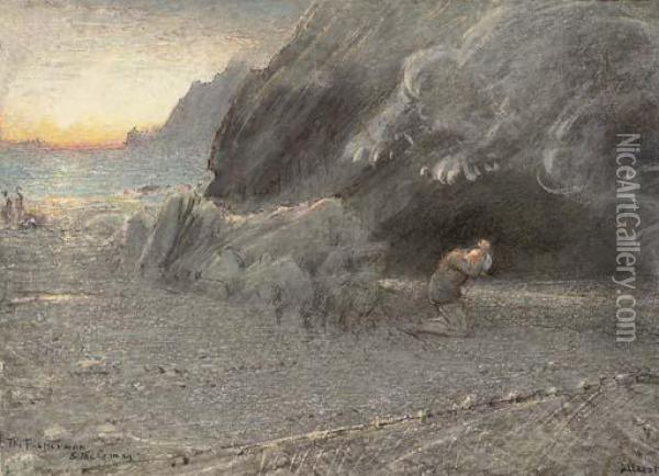 The Fisherman And The Genie Oil Painting - Albert Goodwin