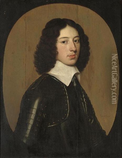 Portrait Of Sir George Vane (b. C.1617), Bust-length, In Armour, In A Feigned Oval Oil Painting - Gerrit Van Honthorst