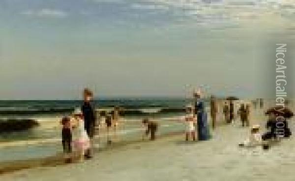 On The Beach At Coney Island Oil Painting - Samuel S. Carr