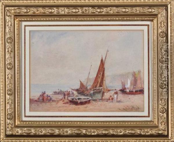 Fishing Boats On A Beach Oil Painting - Robert Malcolm Lloyd