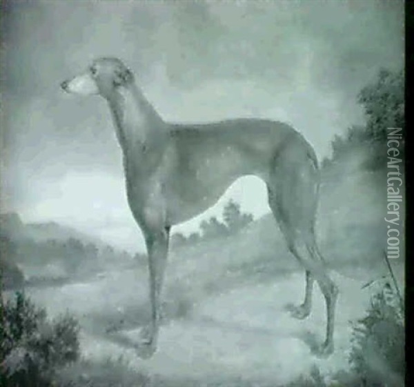 A Whippet In A Landscape Oil Painting - Henry Bernard Chalon