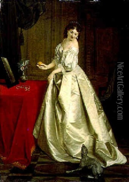 Eine Dame In Langem Kleid In Einem Interieur Oil Painting - Jean Francois Gose