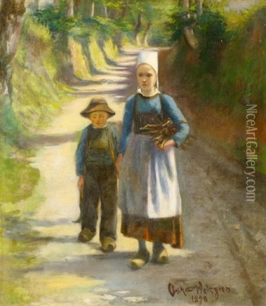 Geschwisterpaar Oil Painting - Oskar Weltzien