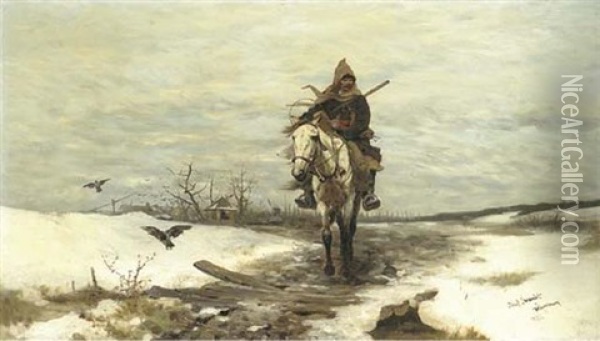 The Lone Hunter Oil Painting - Jozef Brandt