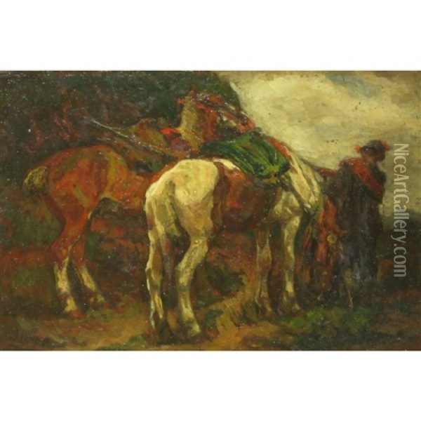 Horseman On A Mountain Pass Oil Painting - Johannes Hendricus Jurres