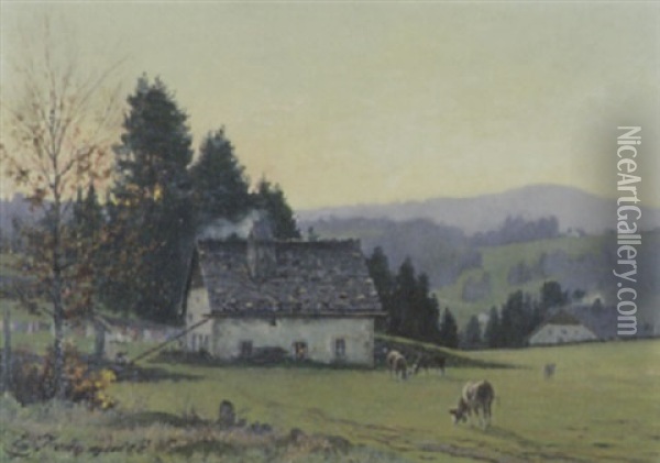 Soir D'automne A La Cibourg Oil Painting - Edouard Jeanmaire