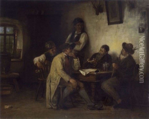 Bauern Am Tisch Im Gesprach Oil Painting - Rudolf Epp