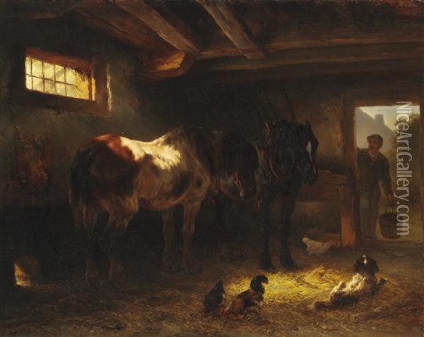 A Farmer Entering The Stable Oil Painting - Wouter Verschuur the Elder