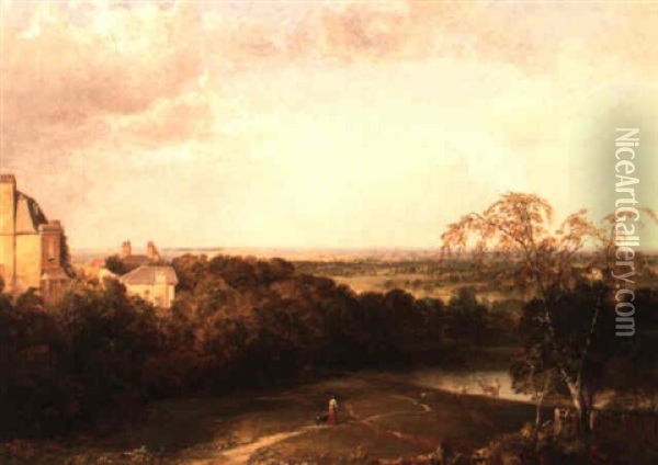 View Toward London From Hampstead Heath Oil Painting - Thomas Doughty