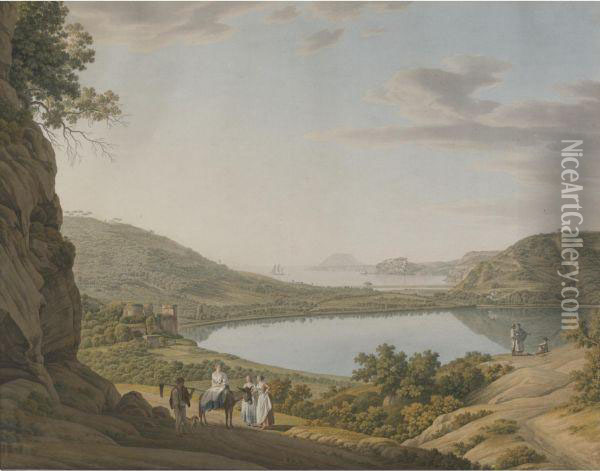 View Of Lake Averno Oil Painting - Giovanni Battista Lusieri