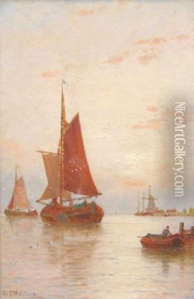 Fishing Vessels Off The Coast Oil Painting - George Stanfield Walters