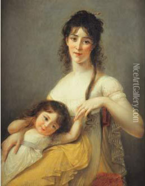 Portrait De Madame Auguste Durand Et De Sa Fille Heloise Oil Painting - Antoine-Jean Gros